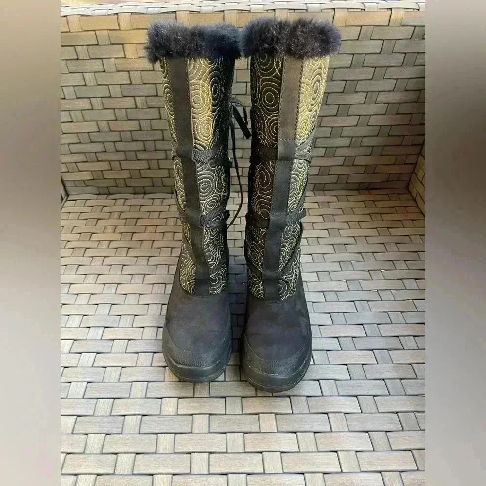 Timberland Women’s Black Waterproof‎ Leather & Gold Tall Fur Winter Boot Size 6